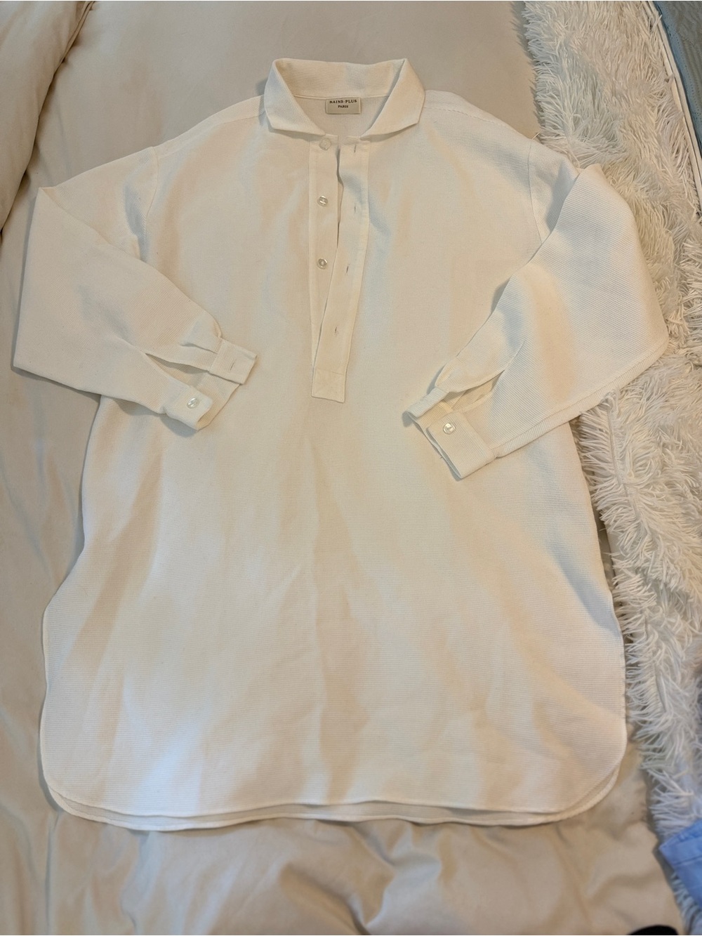 Bains Plus Paris Women’s 3/4 Button Down Dress Large White 100% Cotton EUROPEAN